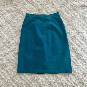 Fox Run 90s Vintage Leather Suede Pencil Skirt- Teal- Used, Excellent Condition